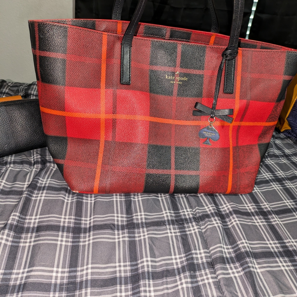 Kate Spade Red and Black Plaid Tote Bag